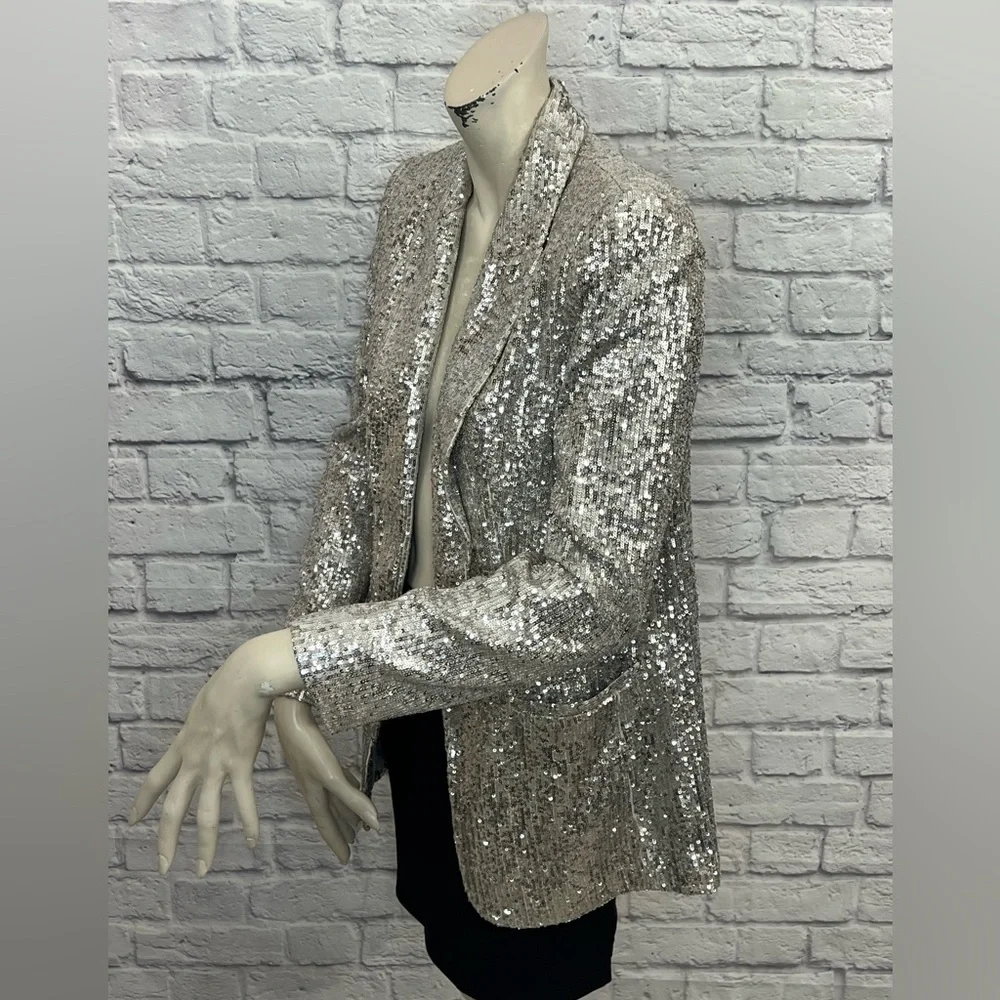 **HP** EXPRESS BEIGE SEQUINED BLAZER JACKET, SIZE S - Picture 3 of 5